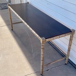 Vintage Mid Century Long & Low 66” Rolling Faux Bamboo Wooden Side Table Sofa Table