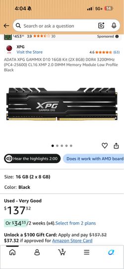 16gb 2x8gb 32000XPG GAMINGD10