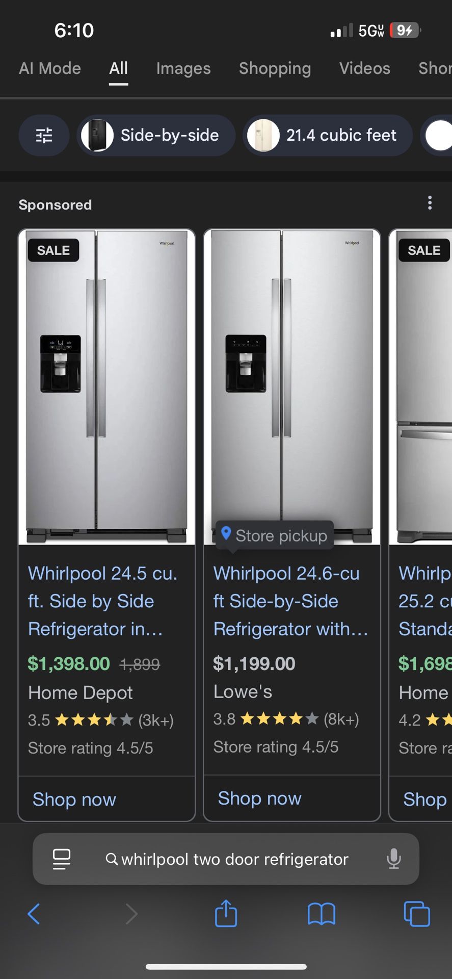 Whirlpool two door Refrigerator.