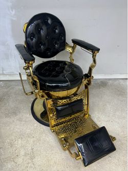Black and Gold barber Chair Antique Patent Leather