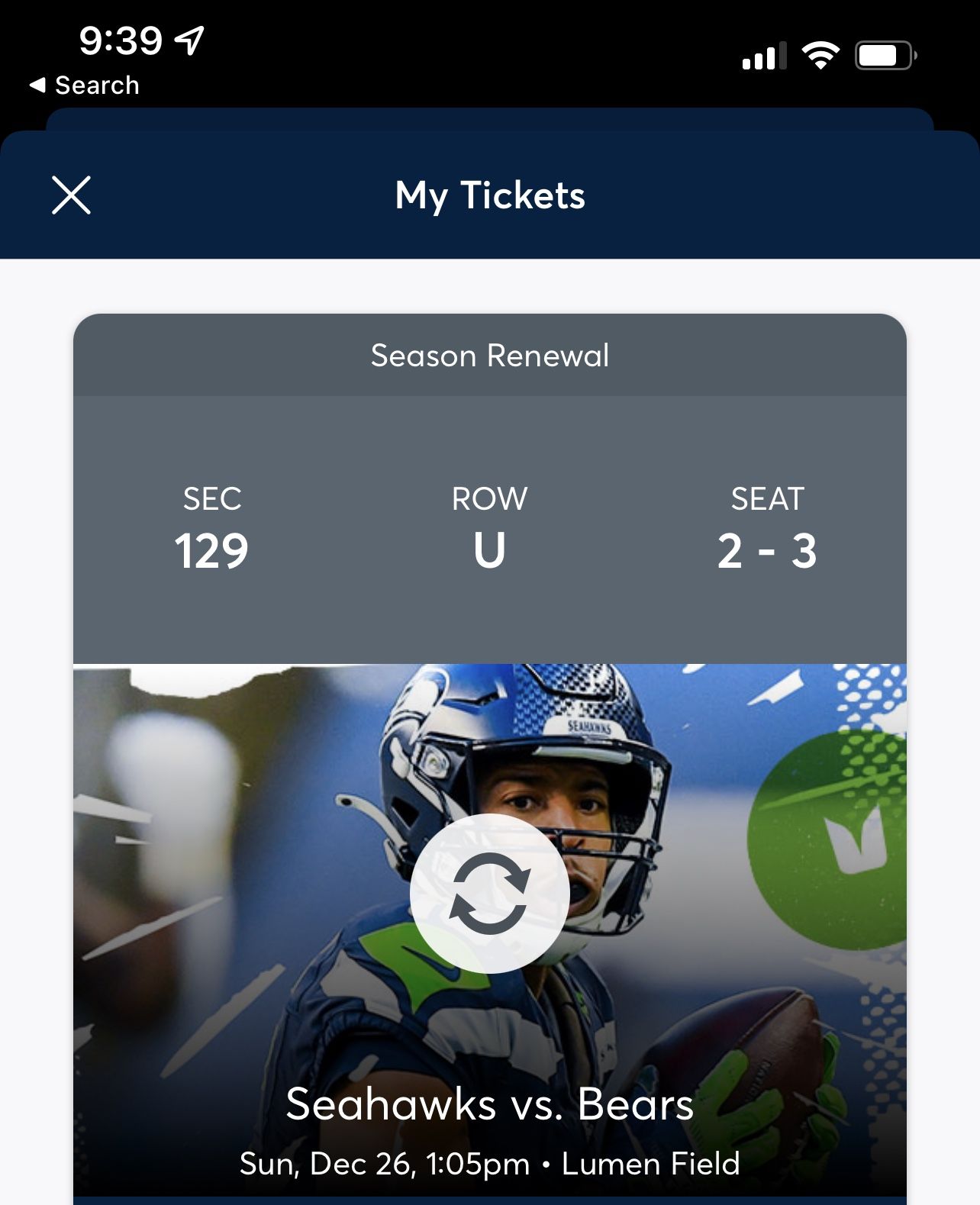 Two Lower Level Seahawks Vs Tickets ($75/each)