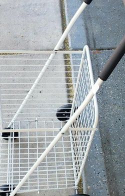 White Metal Mexium Shopping Cart Basket On 4 Wheels