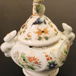 Antique Ceramic Pot With Lid It Has A Bird On The Lid 
