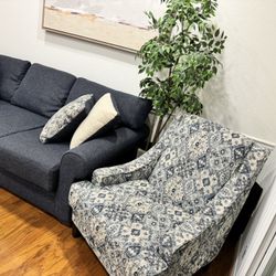 Modern Navy Blue Sofa + Matching Accent Chair from Living Spaces – Excellent Condition