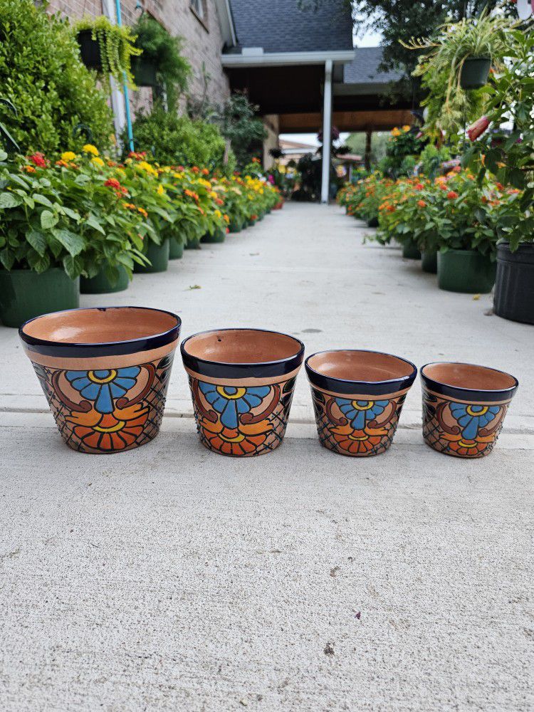 Blue Rim Rim Small Talavera Vase Set Clay Pots, Planters,Plants, Pottery. $75 set of 4