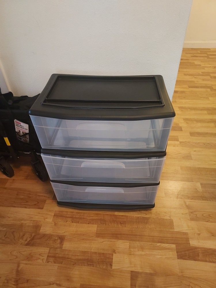 HOMZ Drawer Tower, 3-Tier Wide Clear Plastic Storage Organizer Cart