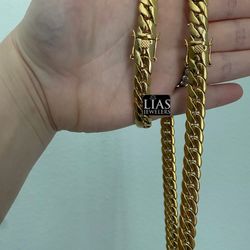 Brand new 18k Yellow Gold Filled Cuban Link Chain And Bracelet Set  