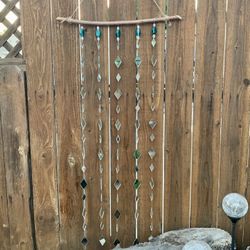 Diamond Shape Lozenge Mirrors Beaded Teal Glass Curtain Sun Catcher Window Decor