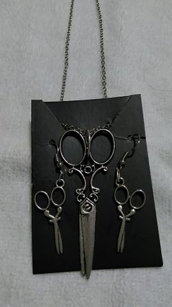 Scissors necklace earring set
