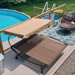 5-Star Extra Large Patio Hammock Lounge Bed with Adjustable Canopy and Pillow and Wheels