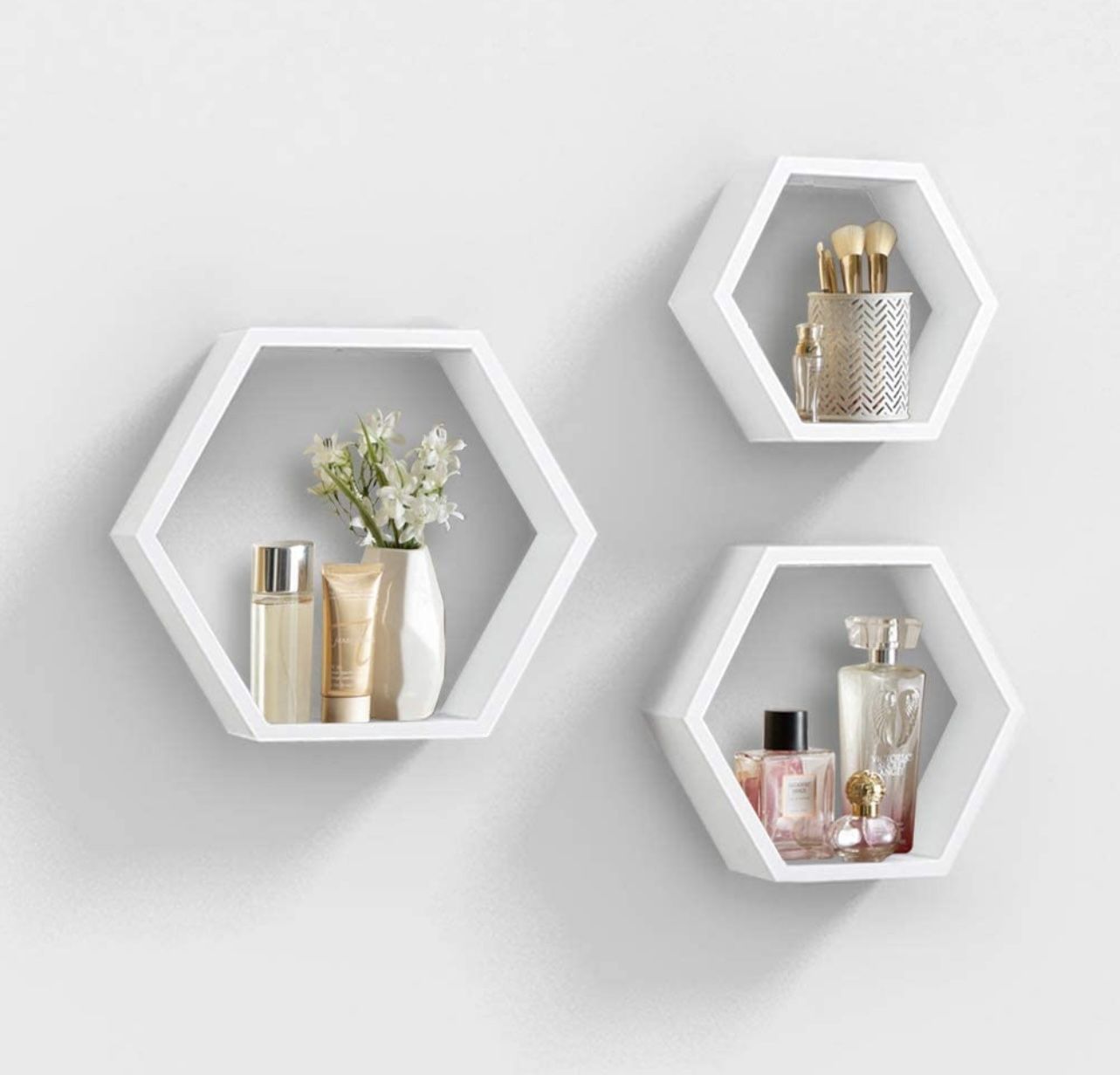 Wall Mounted Hexagon Floating Shelves, Set of 3
