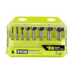 Forstner bit set 8pc,  1/4, 3/8, 1/2, 5/8,  3/4, 7/8, 1, 1 3/8 by RYOBI