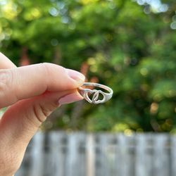 925 PGDA Sterling Silver 2 Connected Hearts Ring 