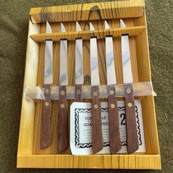 Yorkville 6 Piece Steak Knife Set Vintage Hardwood Handles Stainless Steel Japan New in box  
