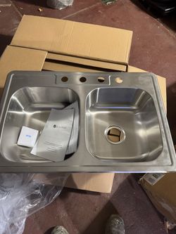 Glacier Bay 33 in. Drop-In 50/50 Double Bowl 20 Gauge Stainless Steel Kitchen Sink