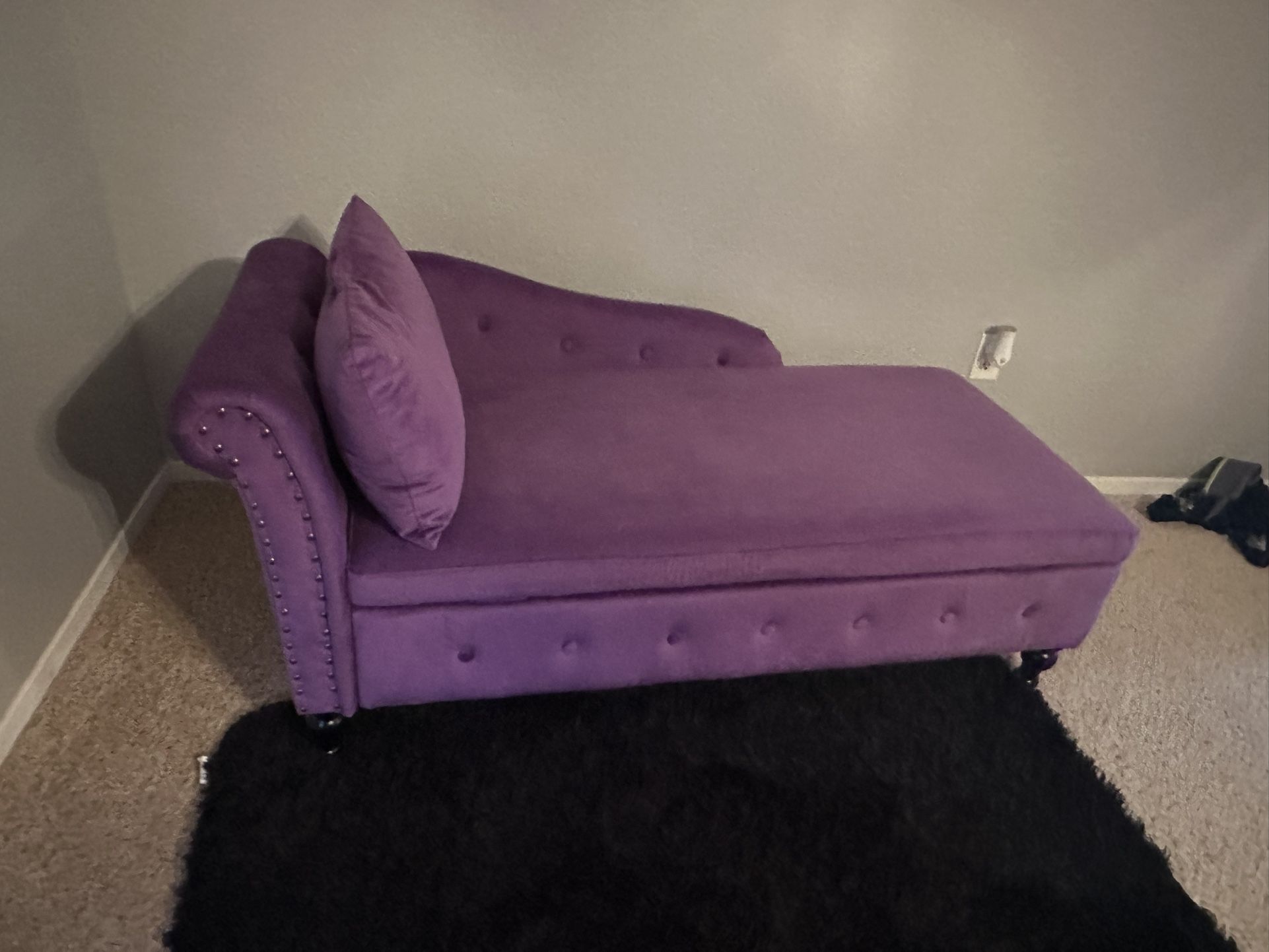 Purple Chaise Lounge With Pillow And Storage