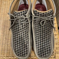 Twisted X Men's Chukka Taupe Grey & Blk Basketweave Leather Driving Moc Shoe 13