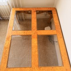 Large 3x4 Burl Wood & Glass Coffee Table - Chippendale Style