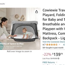 Brand New Cowiewie Travel Crib and Playard, Folding Portable Crib for Baby and Toddlers 1-3, Breathable and Washable Baby Playpen with Waterproof Matt