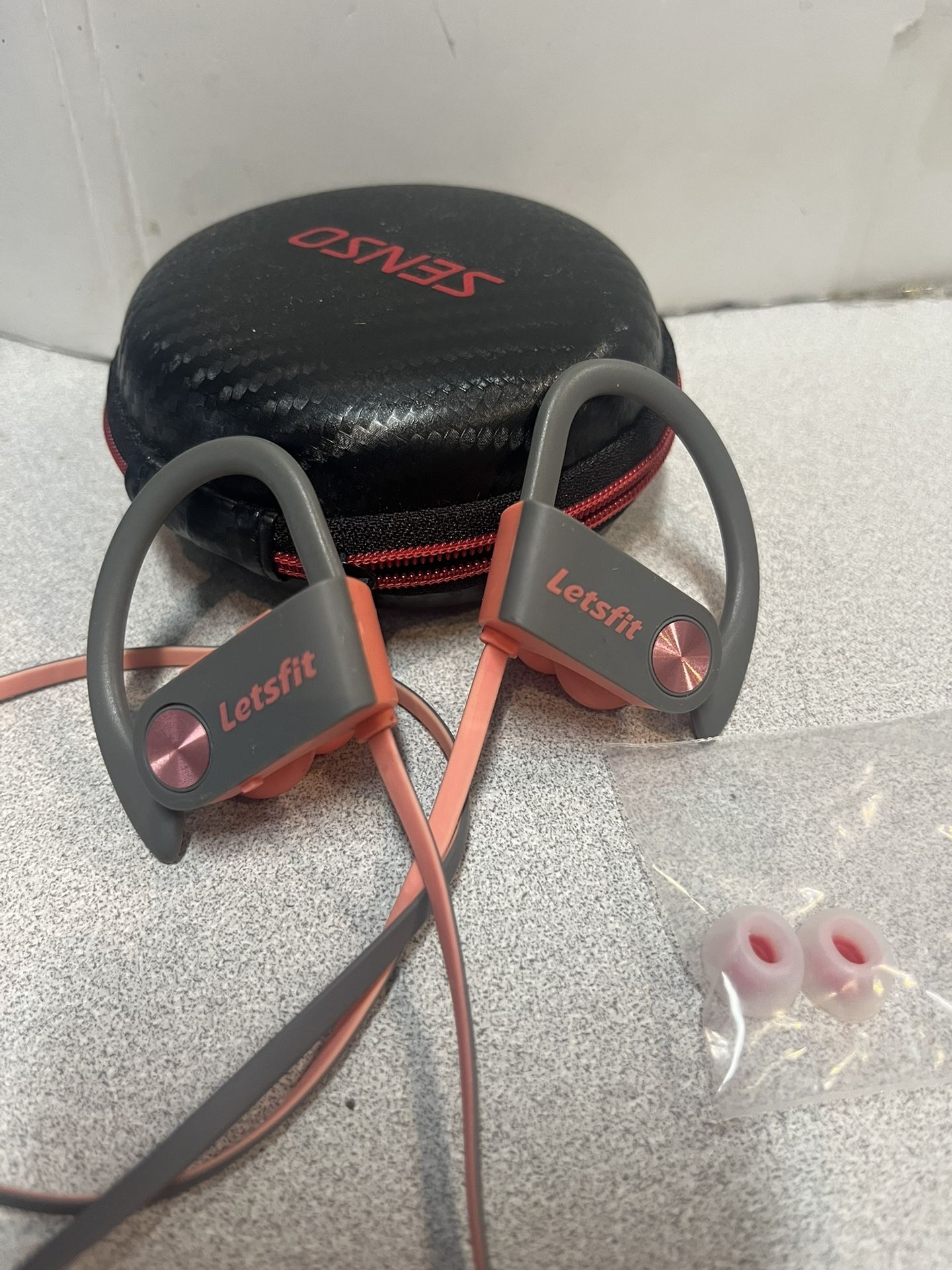 Letsfit Sport Bluetooth earbuds -gray/Pink  Like new 
