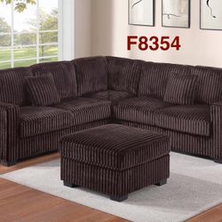 CHOCOLATE FUR LIKE CORDUROY SECTIONAL WITH OTTOMAN 