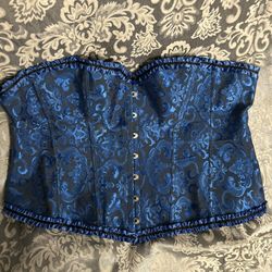 Blue Damask Jacquard Laced Corset XXXXL