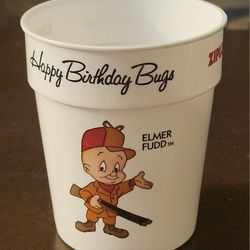 1989 Ziploc Happy 50th Birthday Bugs Bunny Elmer Fudd Plastic Cup Warner Bros Looney Tunes WB