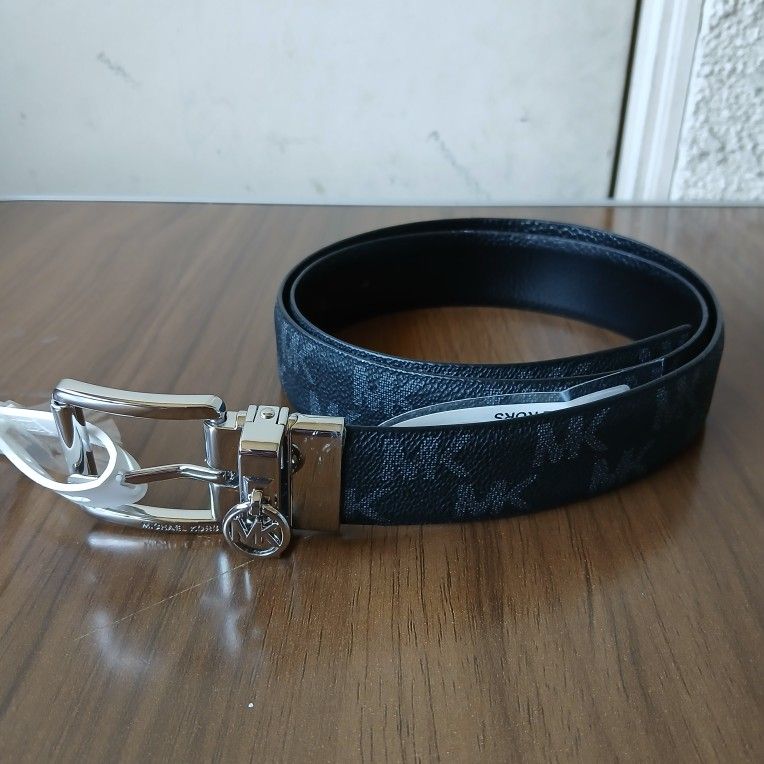 Michael Kors Women's Reversible Belt Genuine Leather MK Logo Black/Gray Size M