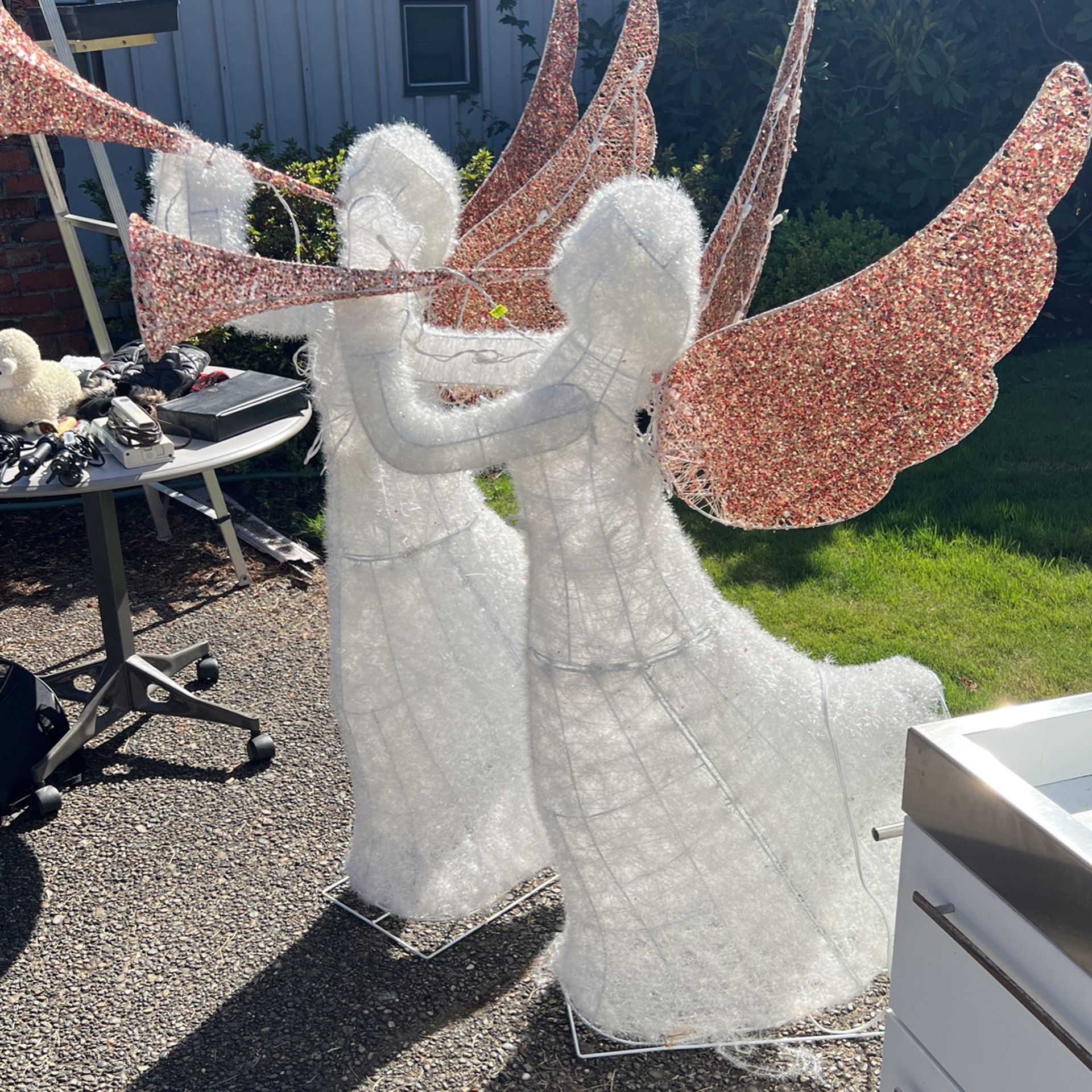 Outside lighted Christmas angels