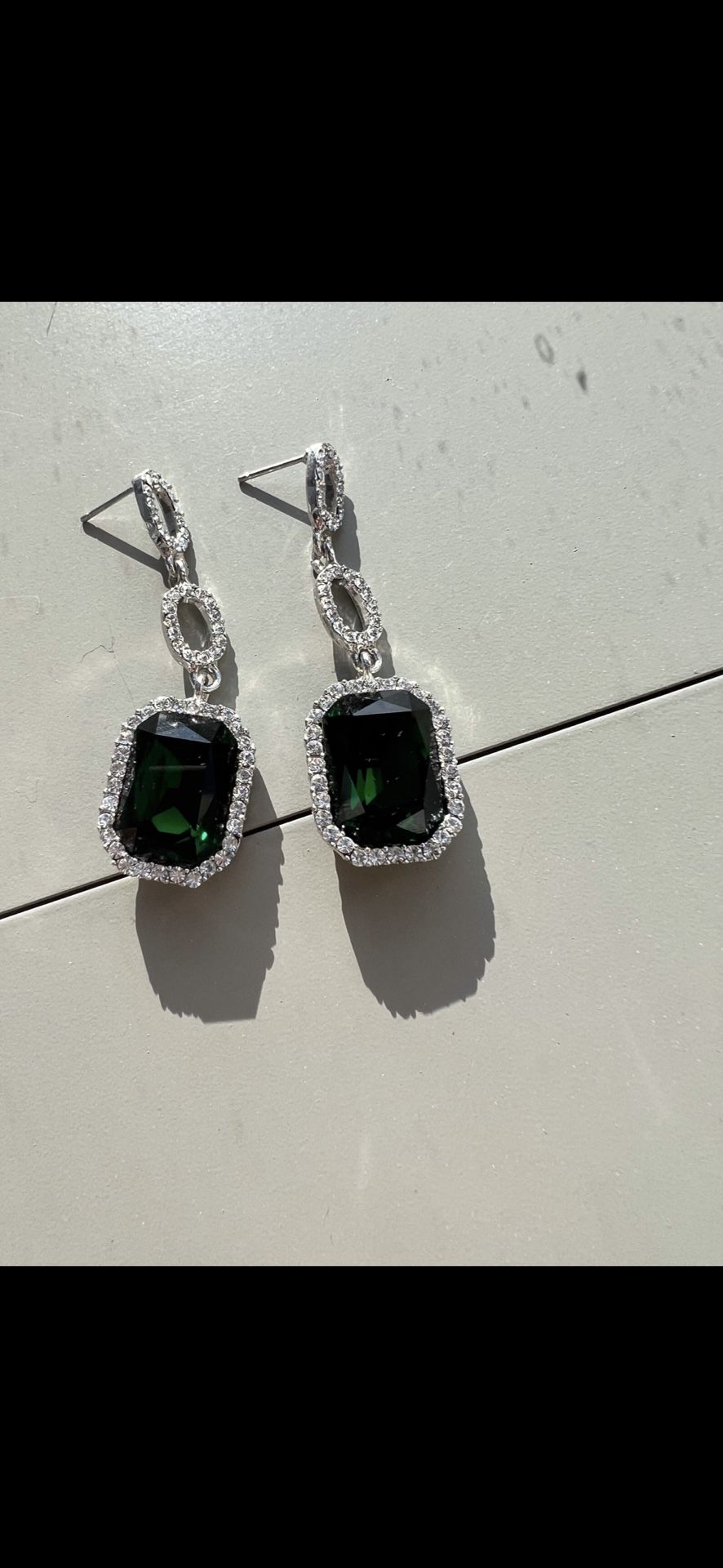 Large Dark Green Crystal and Diamond Drop Earrings
