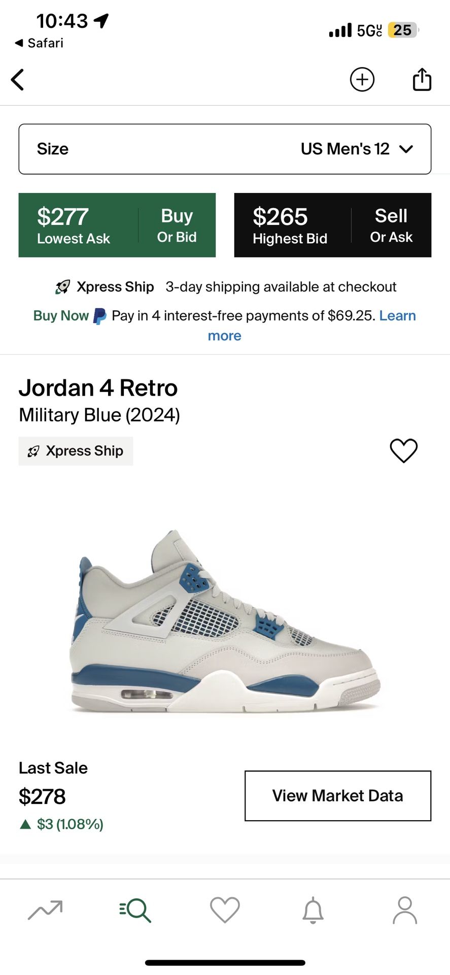 Jordan 4 Military Blue Size 12