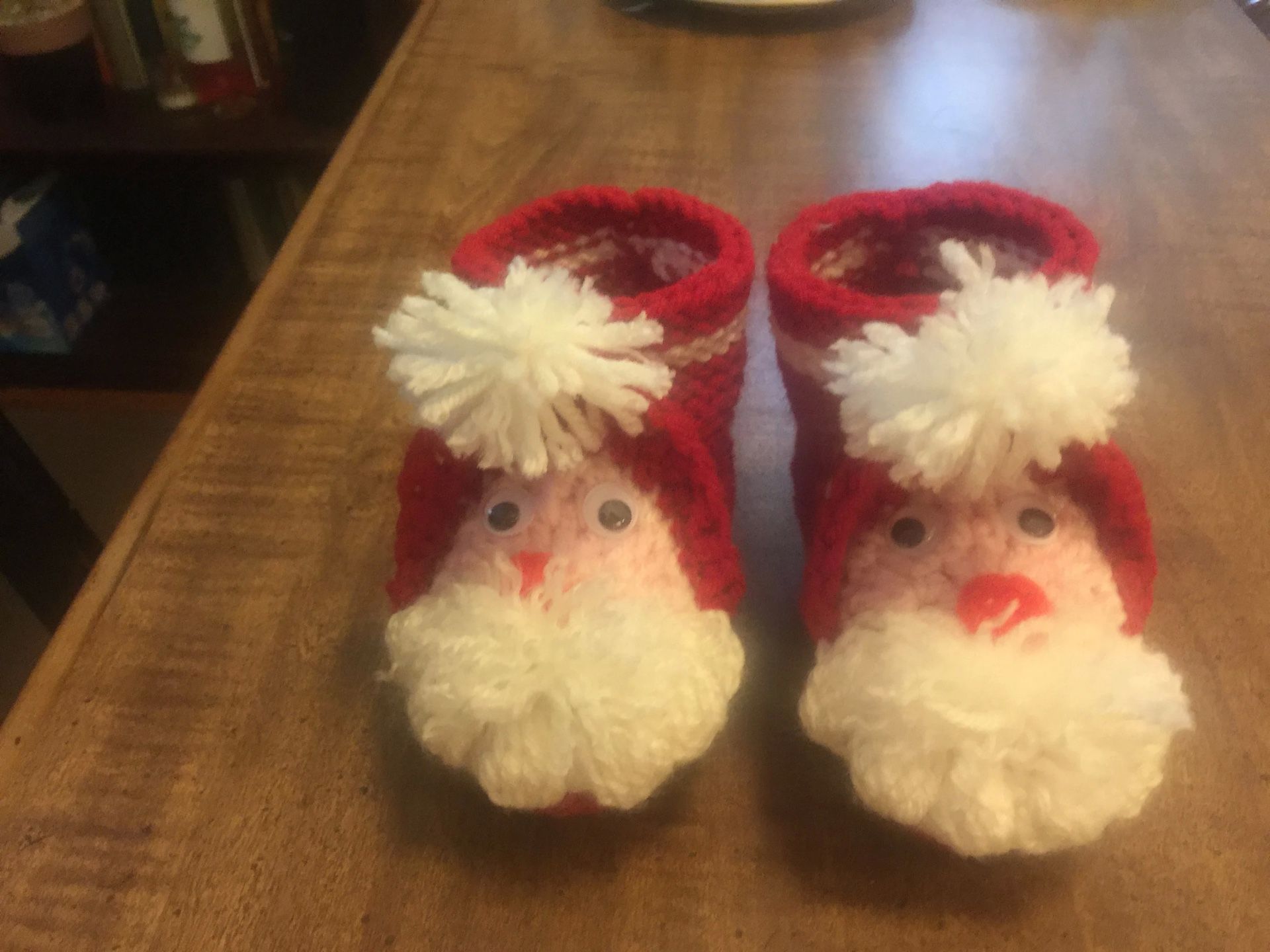 Handmade Knitted Booties for Babies Santa Claus Red Pink and White Colors