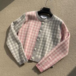 Thom Browne Fun Mix Gingham Check Cropped Cardigan