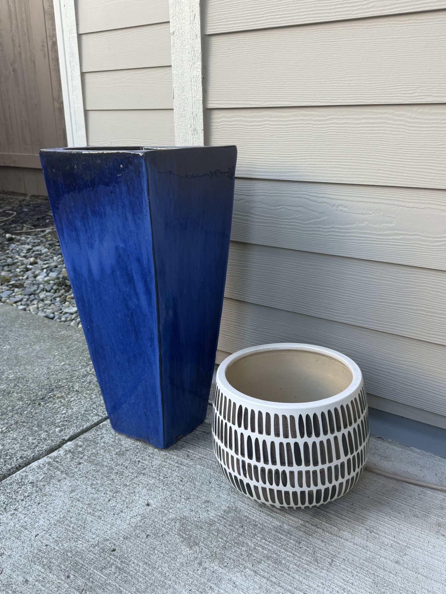 2 Ceramic Planter Pots Glazed - Mid Century Modern