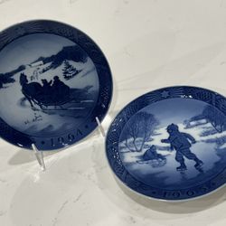 19964 & 1965 Royal Copenhagen Christmas Plates, "Little Skaters, Fetching Trees”