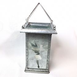 Disney Tinkerbell Galvanized Silver Tone Metal & Glass Candle Lantern