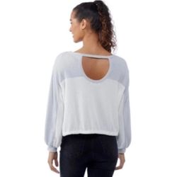 New Women’s Junior Size Large Poof! Apparel Cream & Gray Plush Thermal Top