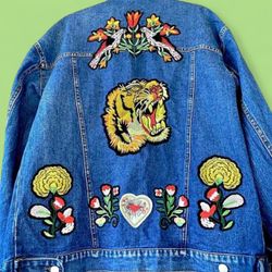 American Old School Traditional Tattoo Patch Denim Vintage Jacket | Size M