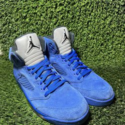 Nike Air Jordan 5 Retro Blue Suede Black Blue 3M Reflective Mens Size 11.5
