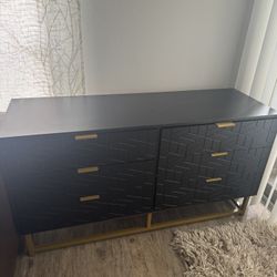 Modern Black & Gold 6-Drawer Dresser