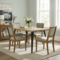 Homy Casa LANCELOT 5 Piece Walnut Dining Table Set with 4 SIGET Upholsted Chairs