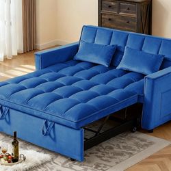 Convertible Sofa Bed, Pull Out Couch with Side Pockets, 3 in 1 Velvet Fabric Loveseat Sleeper Sofa Bed, Pull Out Couch with Adjustable Backrest for Li