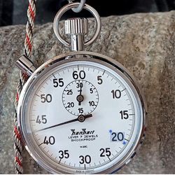 Hanhart Lever 7 Jewels Shockproof Chronograph Mechanical Silver Stopwatch