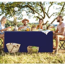 Fitted Navy Blue Tablecloths, 6 Foot Rectangle Polyester Fabric Table Cloths, Washable Table Cover for Trade Show, Craft Show, Parties, Birthday, Wedd