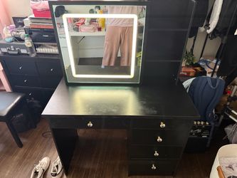 Spacious Black Vanity w/ Bright Color Changing Light