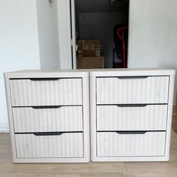 Night Stand Set of 2 Nightstands with 3 Drawers Storage Bedside Table Large Fluted Bed Side End Table Modern 25.6" Tall Wide Night Stands for Bedroom 