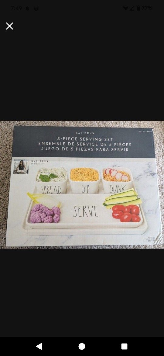 New Rae Dunn 5 Piece Serving Set
Veggies and dip tray