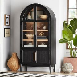 *Brand New* Enzo Storage Cabinet With Rattan Cabinet Doors, Black
