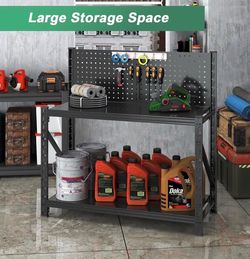 Work Bench with Pegboard,Heavy Duty 3000lbs Capacity Workbench Adjustable Shelves,Work Table for Garage Warehouse47.2 H*47.09" W*19" D