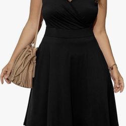 Black Womens Plus Size Dresses Sleeveless Wrap V-Neck size XXL.   (T)